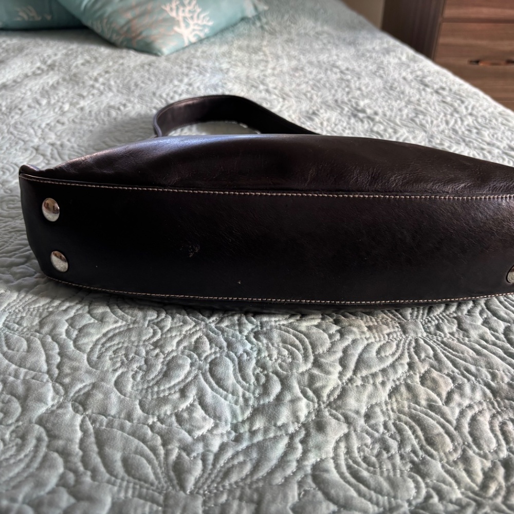 Ladies Black Leather Purse Vintage Perlina NY Designer Shoulder Handbag Medium - Picture 5 of 7
